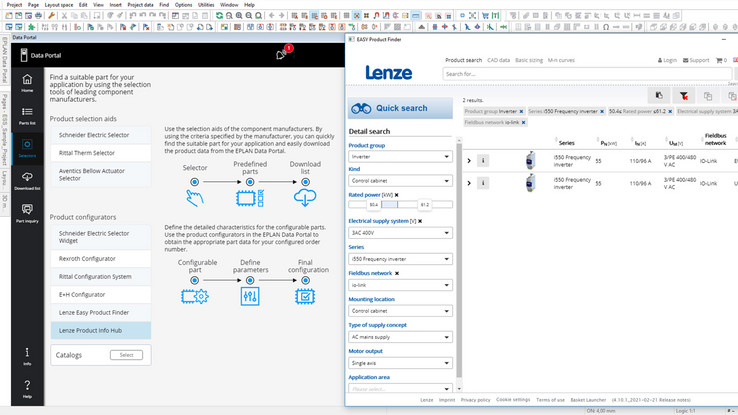 Portal users need only a few step to be able to find a suitable i550-series device using configurators such as the Lenze Easy Product Finder.